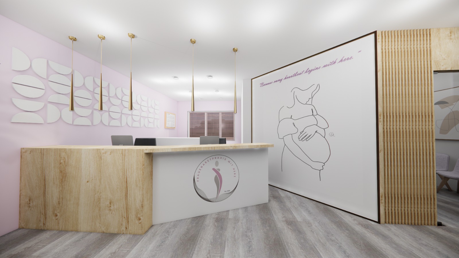 Moderner Empfangsbereich der Frauenarztpraxis Dr. Qerozi in Duisburg-Hamborn